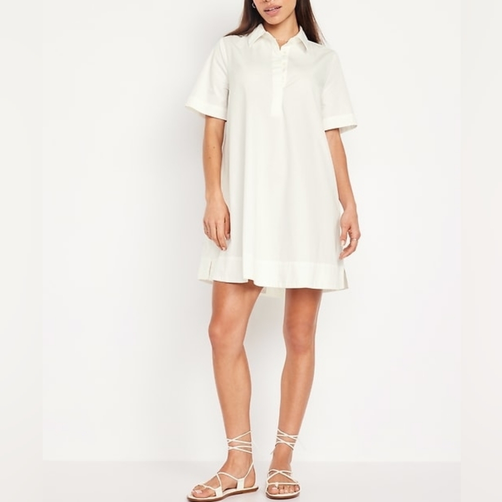 Old Navy Cream Short Sleeve Mini Shirt Dress Size Medium